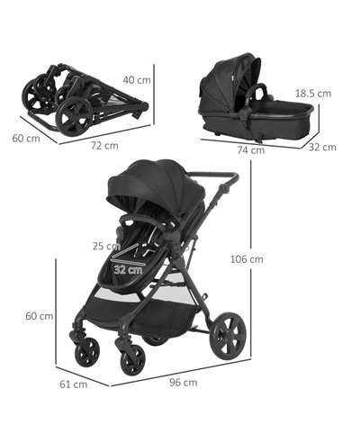HOMCOM Lightweight Pushchair,Travel Baby Stroller with Reversible Seat, Black