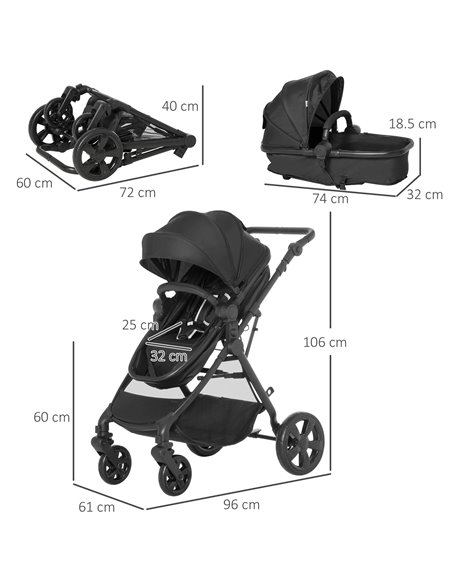 HOMCOM Lightweight Pushchair,Travel Baby Stroller with Reversible Seat, Black - pic 28178 | FastDaddyshop