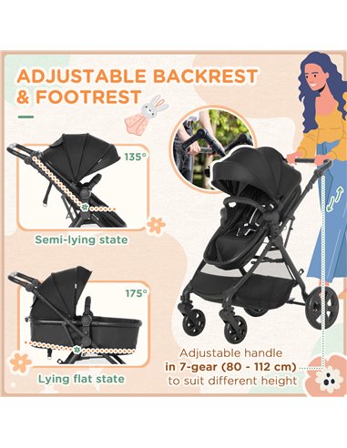 HOMCOM Lightweight Pushchair,Travel Baby Stroller, Black 440-028V70BK