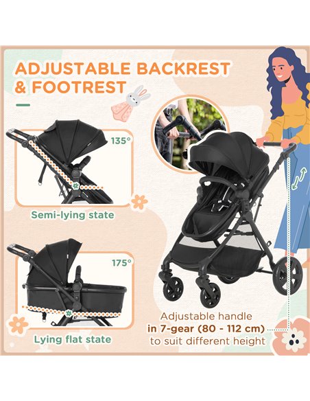 HOMCOM Lightweight Pushchair,Travel Baby Stroller, Black 440-028V70BK - pic 28180 | FastDaddyshop