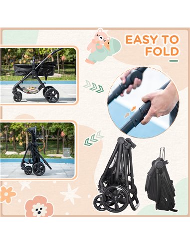 HOMCOM Lightweight Pushchair,Travel Baby Stroller with Reversible Seat, Black