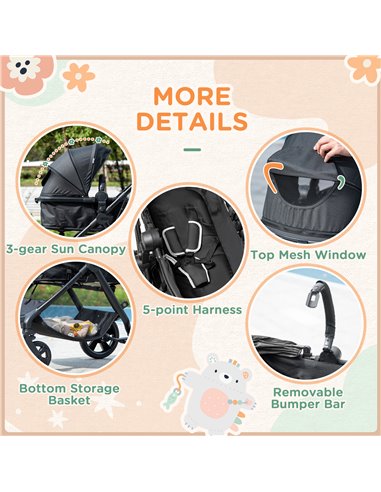 HOMCOM Lightweight Pushchair,Travel Baby Stroller with Reversible Seat, Black