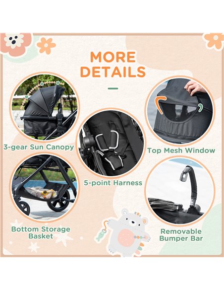 HOMCOM Lightweight Pushchair,Travel Baby Stroller with Reversible Seat, Black - pic 28182 | FastDaddyshop