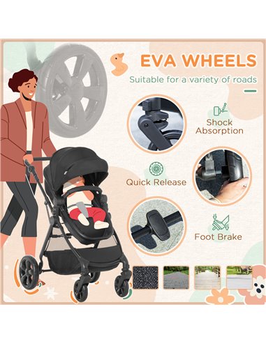 HOMCOM Lightweight Pushchair,Travel Baby Stroller with Reversible Seat, Black