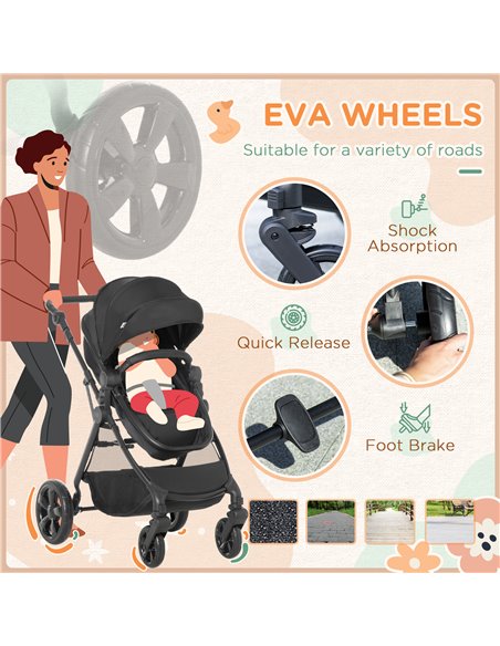 HOMCOM Lightweight Pushchair,Travel Baby Stroller with Reversible Seat, Black - pic 28183 | FastDaddyshop