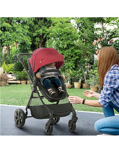HOMCOM Lightweight Pushchair,Travel Baby Stroller with Reversible Seat, Red