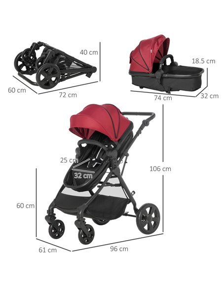 HOMCOM Lightweight Pushchair,Travel Baby Stroller with Reversible Seat, Red - pic 28187 | FastDaddyshop
