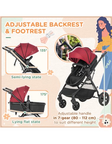 HOMCOM Lightweight Pushchair,Travel Baby Stroller, Red 440-028V70RD