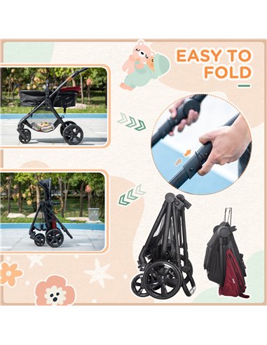 HOMCOM Lightweight Pushchair,Travel Baby Stroller with Reversible Seat, Red