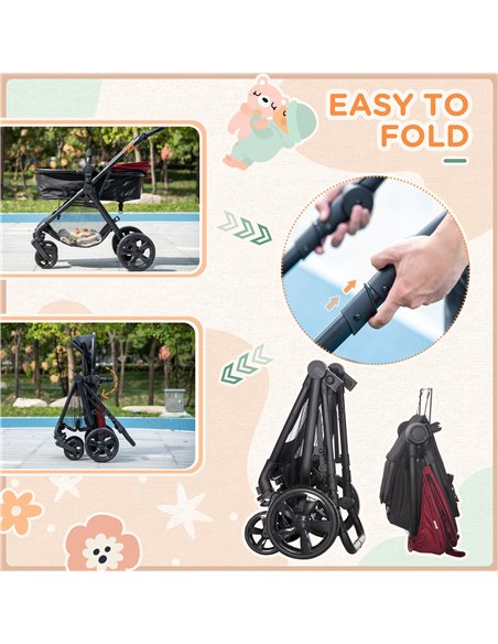 HOMCOM Lightweight Pushchair,Travel Baby Stroller with Reversible Seat, Red - pic 28190 | FastDaddyshop