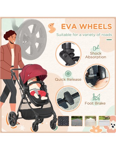 HOMCOM Lightweight Pushchair,Travel Baby Stroller with Reversible Seat, Red