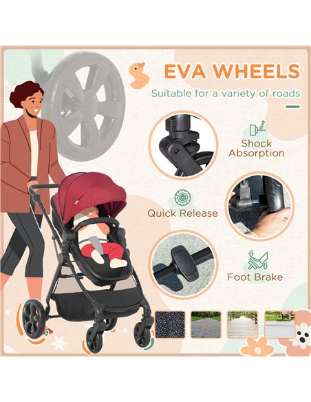 HOMCOM Lightweight Pushchair,Travel Baby Stroller with Reversible Seat, Red - pic 28192 | FastDaddyshop