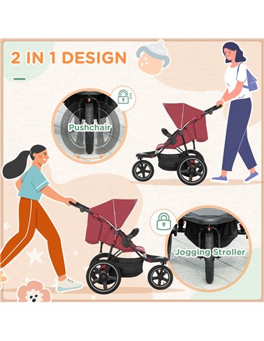 HOMCOM Foldable Three-Wheeler Baby Stroller, Red 440-030V70RD
