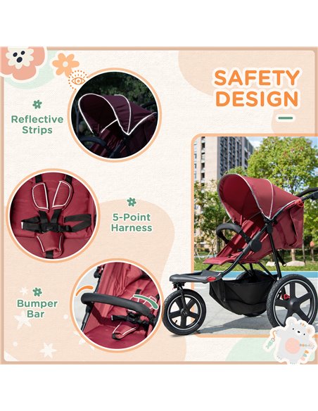 HOMCOM Foldable Three-Wheeler Baby Stroller with Canopy, Storage Basket, Red - pic 28201 | FastDaddyshop