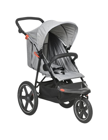 HOMCOM Foldable Three-Wheeler Baby Stroller with Canopy, Storage Basket, Grey - pic 28203 | FastDaddyshop