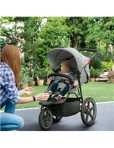 HOMCOM Foldable Three-Wheeler Baby Stroller with Canopy, Storage Basket, Grey 2