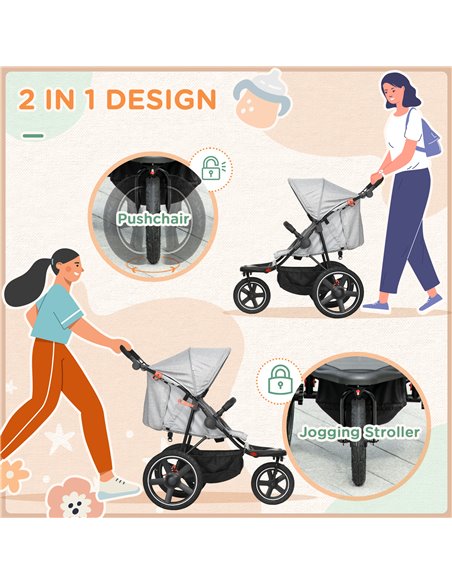 HOMCOM Foldable Three-Wheeler Baby Stroller, Grey 440-030V70GY - pic 28206 | FastDaddyshop
