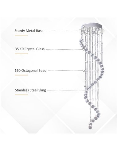 HOMCOM Spiral Crystal Chandelier 160 Octagons, Silver 02-0302