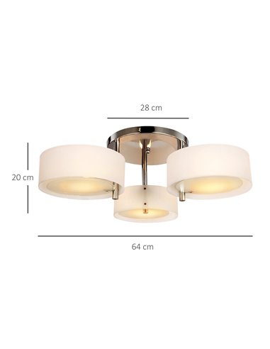 HOMCOM Acrylic Lamp, Indoor 3 Light, Pendant Chandelier Flush Mount with Chrome Finish