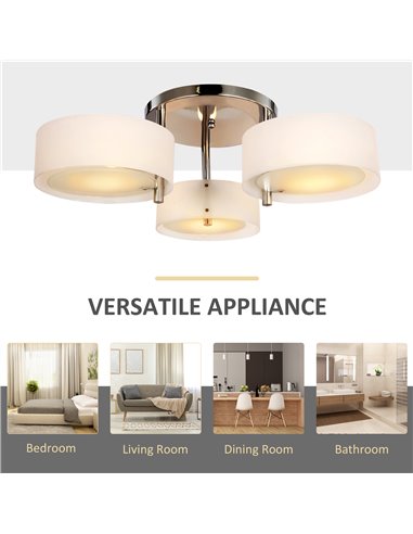 HOMCOM Acrylic Lamp, Indoor 3 Light, Pendant Chandelier Flush Mount with Chrome Finish