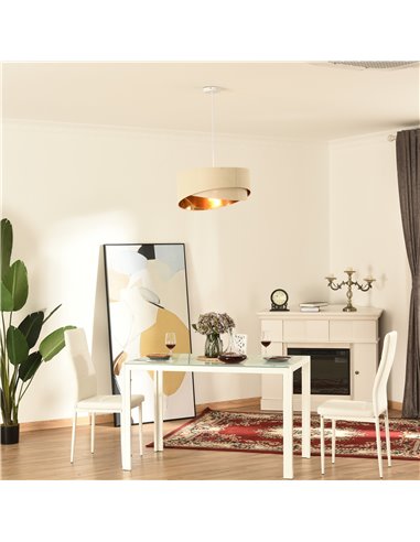 HOMCOM Pendant Light with Adjustable Hanging Chain and Two Lampshade, Beige and Gold