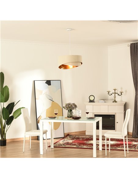 HOMCOM Pendant Light with Adjustable Hanging Chain and Two Lampshade, Beige and Gold - pic 28249 | FastDaddyshop