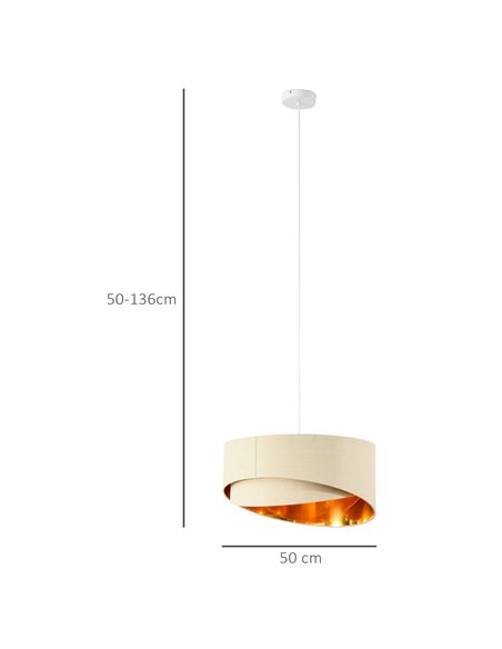 HOMCOM Pendant Light with Adjustable Hanging Chain and Two Lampshade, Beige and Gold - pic 28250 | FastDaddyshop
