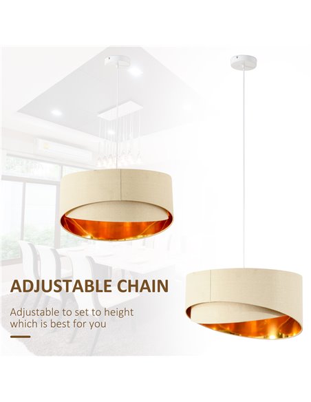 HOMCOM Pendant Light with Adjustable Hanging Chain, Beige and Gold B31-228 - pic 28251 | FastDaddyshop