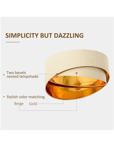 HOMCOM Pendant Light with Adjustable Hanging Chain, Beige and Gold B31-228