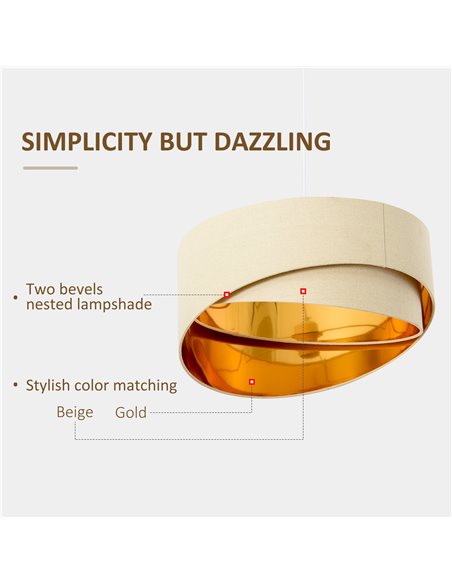 HOMCOM Pendant Light with Adjustable Hanging Chain, Beige and Gold B31-228 - pic 28252 | FastDaddyshop