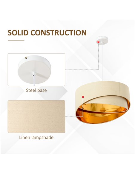 HOMCOM Pendant Light with Adjustable Hanging Chain and Two Lampshade, Beige and Gold - pic 28253 | FastDaddyshop