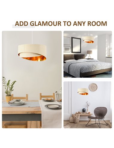 HOMCOM Pendant Light with Adjustable Hanging Chain and Two Lampshade, Beige and Gold