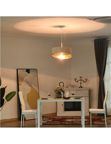 HOMCOM Pendant Light with Adjustable Hanging Chain and Two Lampshade, Beige and Gold