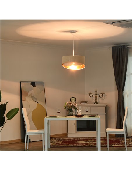 HOMCOM Pendant Light with Adjustable Hanging Chain and Two Lampshade, Beige and Gold - pic 28256 | FastDaddyshop