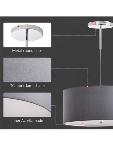 HOMCOM LED Pendant Light Chandelier with Three Lighting Modes, Grey B31-259V70