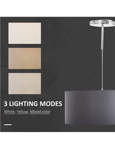 HOMCOM LED Pendant Light Chandelier with Three Lighting Modes, Grey