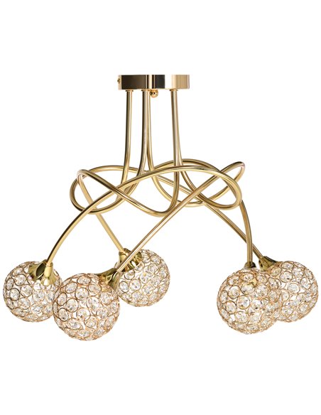 HOMCOM Crystal Chandelier Modern Pendant Light for Living Room with 5 Ball Lampshades 5 G9 Bulbs Required Gold Tone - pic 28275 | FastDaddyshop
