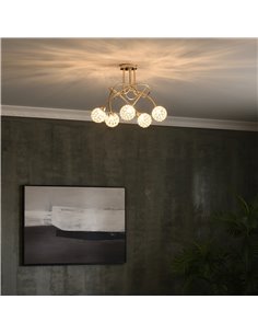 HOMCOM Crystal Chandelier Modern Pendant Light for Living Room with 5 Ball Lampshades 5 G9 Bulbs Required Gold Tone 2