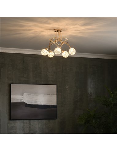 HOMCOM Crystal Chandelier Modern Pendant Light for Living Room with 5 Ball Lampshades 5 G9 Bulbs Required Gold Tone