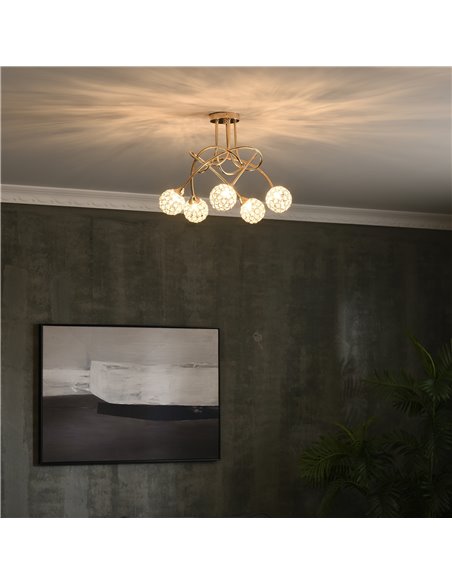 HOMCOM Crystal Chandelier Modern Pendant Light for Living Room with 5 Ball Lampshades 5 G9 Bulbs Required Gold Tone - pic 28276 | FastDaddyshop