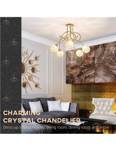 HOMCOM Crystal Chandelier, Pendant Light, Gold Tone B31-430V00GD