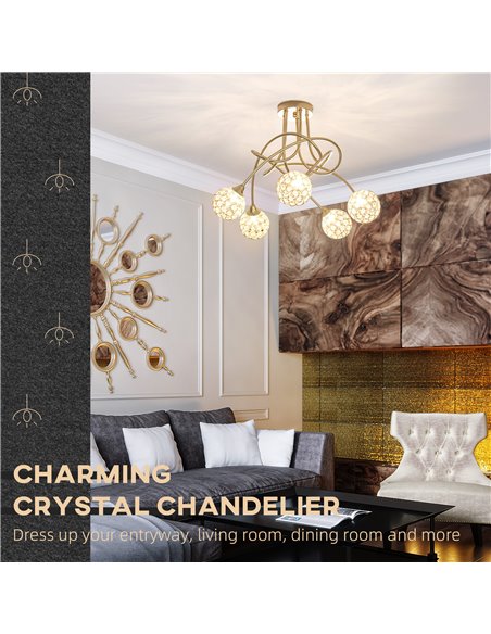 HOMCOM Crystal Chandelier, Pendant Light, Gold Tone B31-430V00GD - pic 28278 | FastDaddyshop
