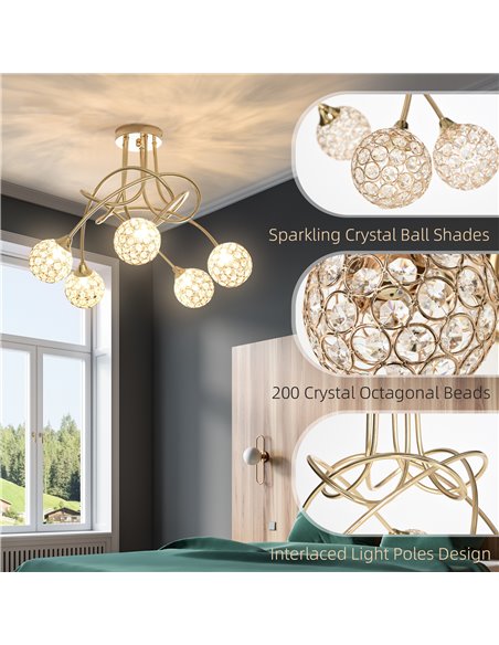 HOMCOM Crystal Chandelier, Pendant Light, Gold Tone B31-430V00GD - pic 28279 | FastDaddyshop