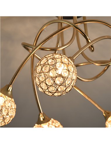 HOMCOM Crystal Chandelier Modern Pendant Light for Living Room with 5 Ball Lampshades 5 G9 Bulbs Required Gold Tone