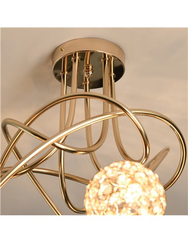 HOMCOM Crystal Chandelier Modern Pendant Light for Living Room with 5 Ball Lampshades 5 G9 Bulbs Required Gold Tone
