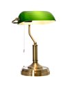 HOMCOM Banker's Table Desk Lamp with Antique Bronze Base, Glass Shade and Pull Rope Switch, Green