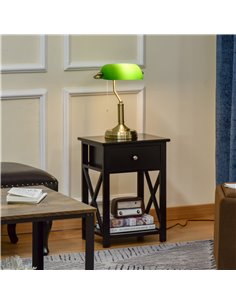 HOMCOM Banker's Table Desk Lamp with Antique Bronze Base, Glass Shade and Pull Rope Switch, Green 2