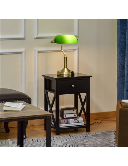 HOMCOM Banker's Table Desk Lamp with Antique Bronze Base, Glass Shade and Pull Rope Switch, Green - pic 28285 | FastDaddyshop