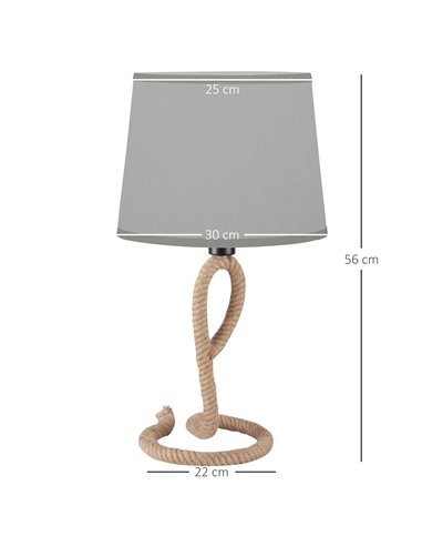 HOMCOM Farmhouse Table Lamp with Rope Base for E27 LED Halogen Bulb, Light grey