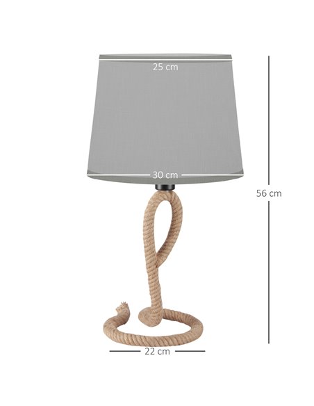 HOMCOM Farmhouse Table Lamp with Rope Base for E27 LED Halogen Bulb, Light grey - pic 28295 | FastDaddyshop
